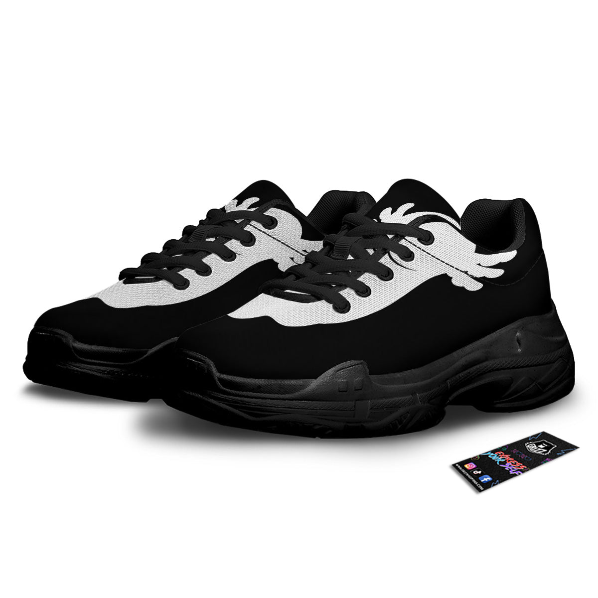 Axolotl White And Black Print Black Chunky Shoes-grizzshop
