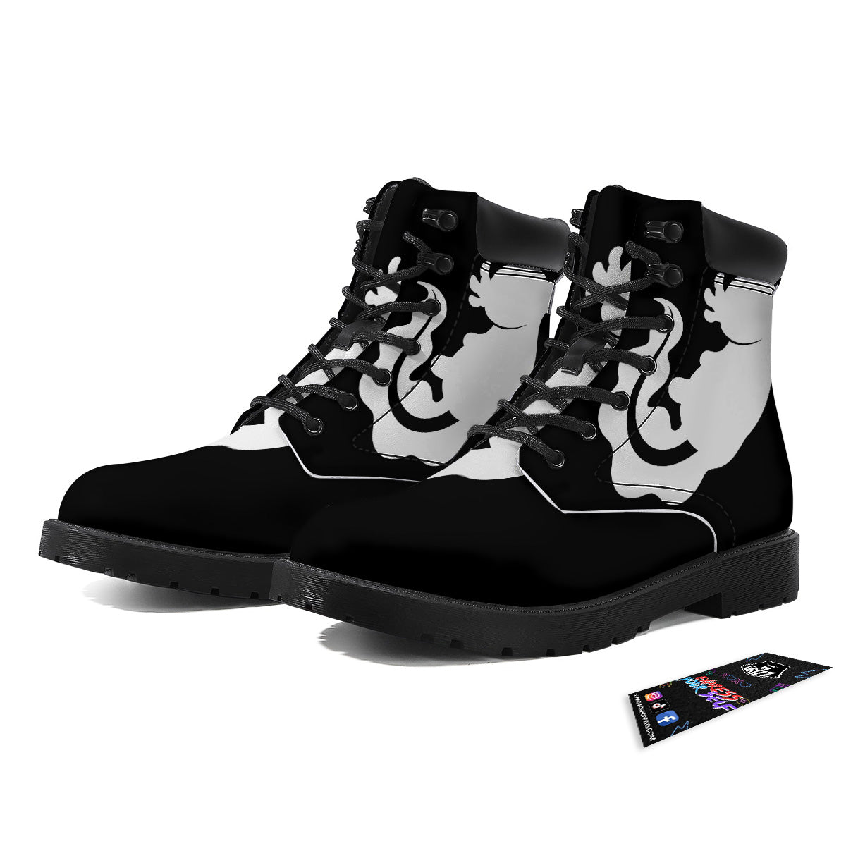 Axolotl White And Black Print Boots-grizzshop