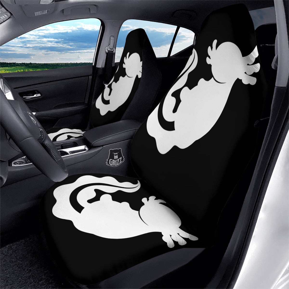 Axolotl White And Black Print Car Seat Covers-grizzshop