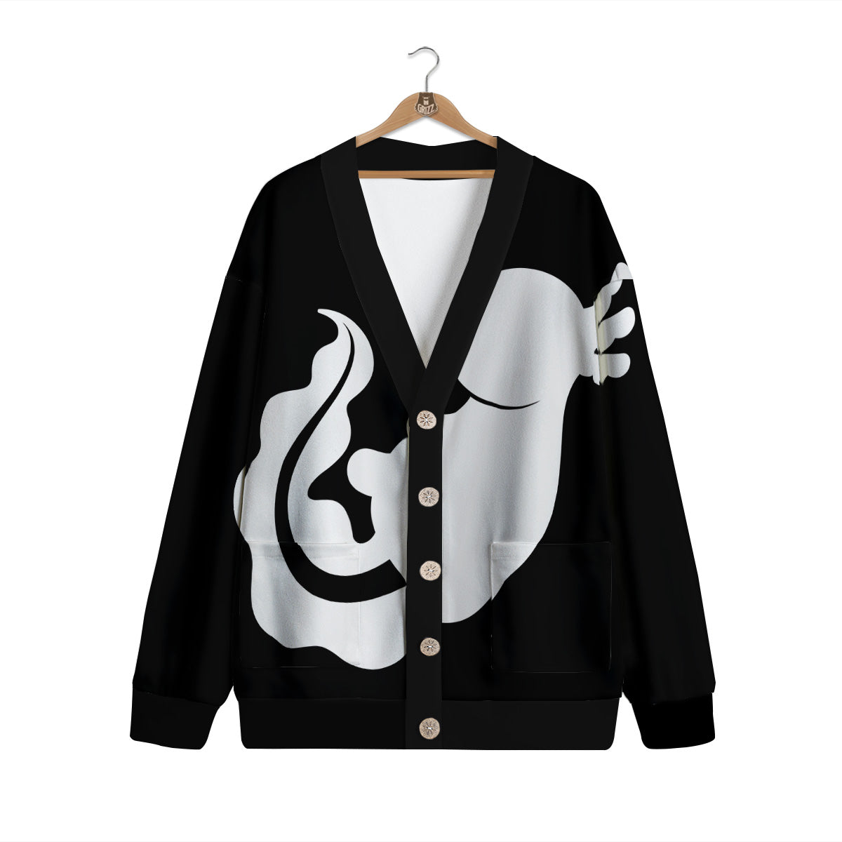 Axolotl White And Black Print Cardigan-grizzshop
