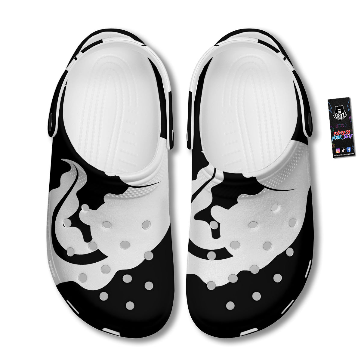 Axolotl White And Black Print Clog-grizzshop