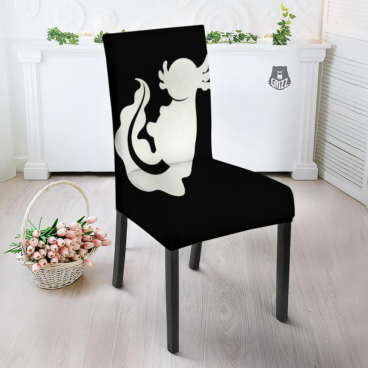 Axolotl White And Black Print Dining Chair Slipcover-grizzshop