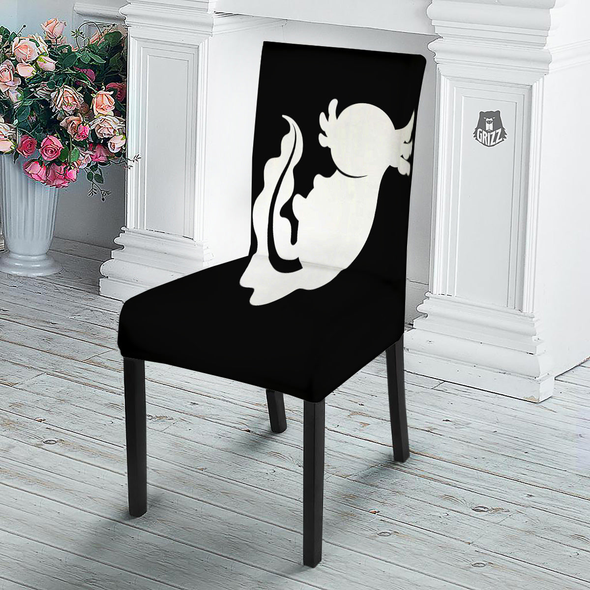 Axolotl White And Black Print Dining Chair Slipcover-grizzshop