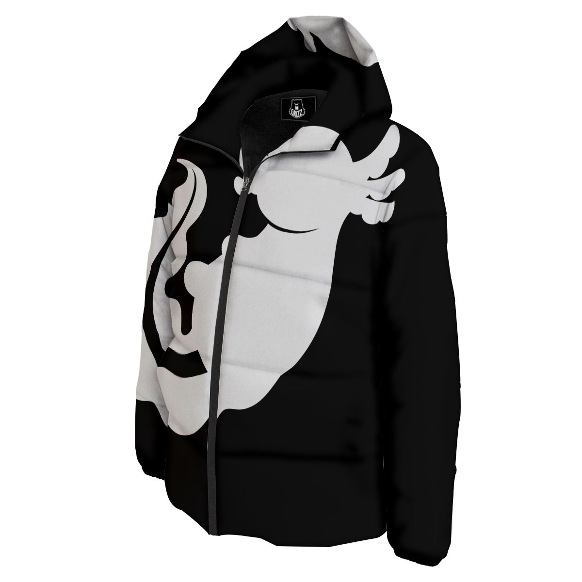 Axolotl White And Black Print Down Jacket-grizzshop