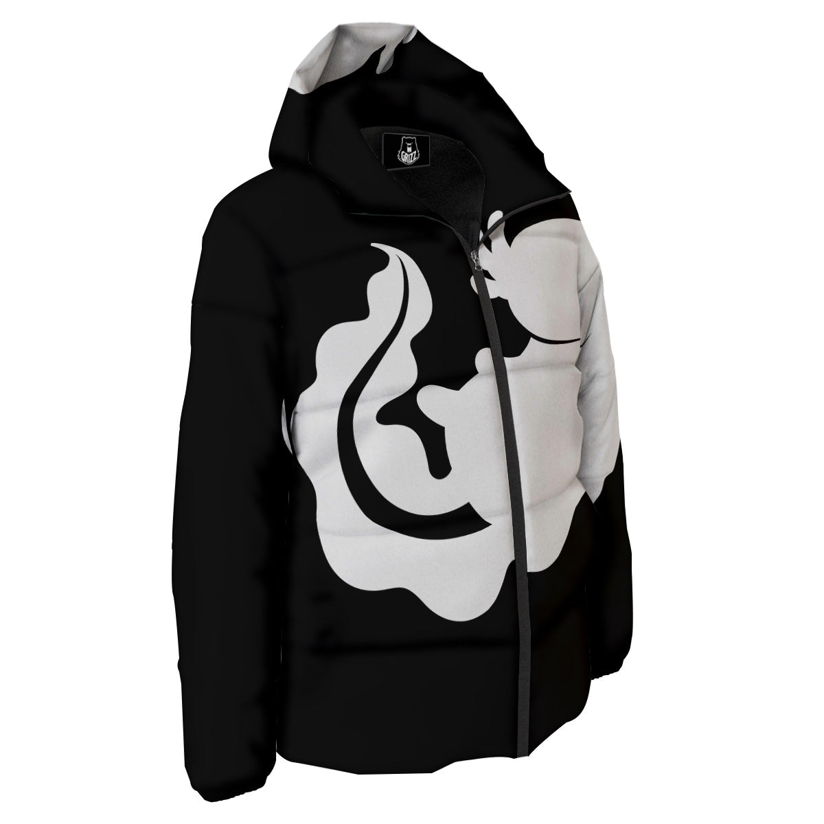 Axolotl White And Black Print Down Jacket-grizzshop
