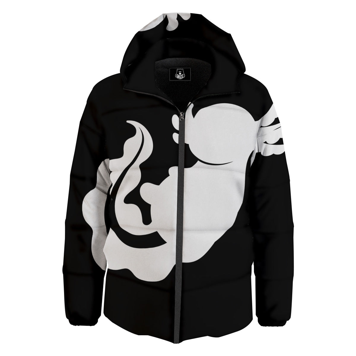 Axolotl White And Black Print Down Jacket-grizzshop