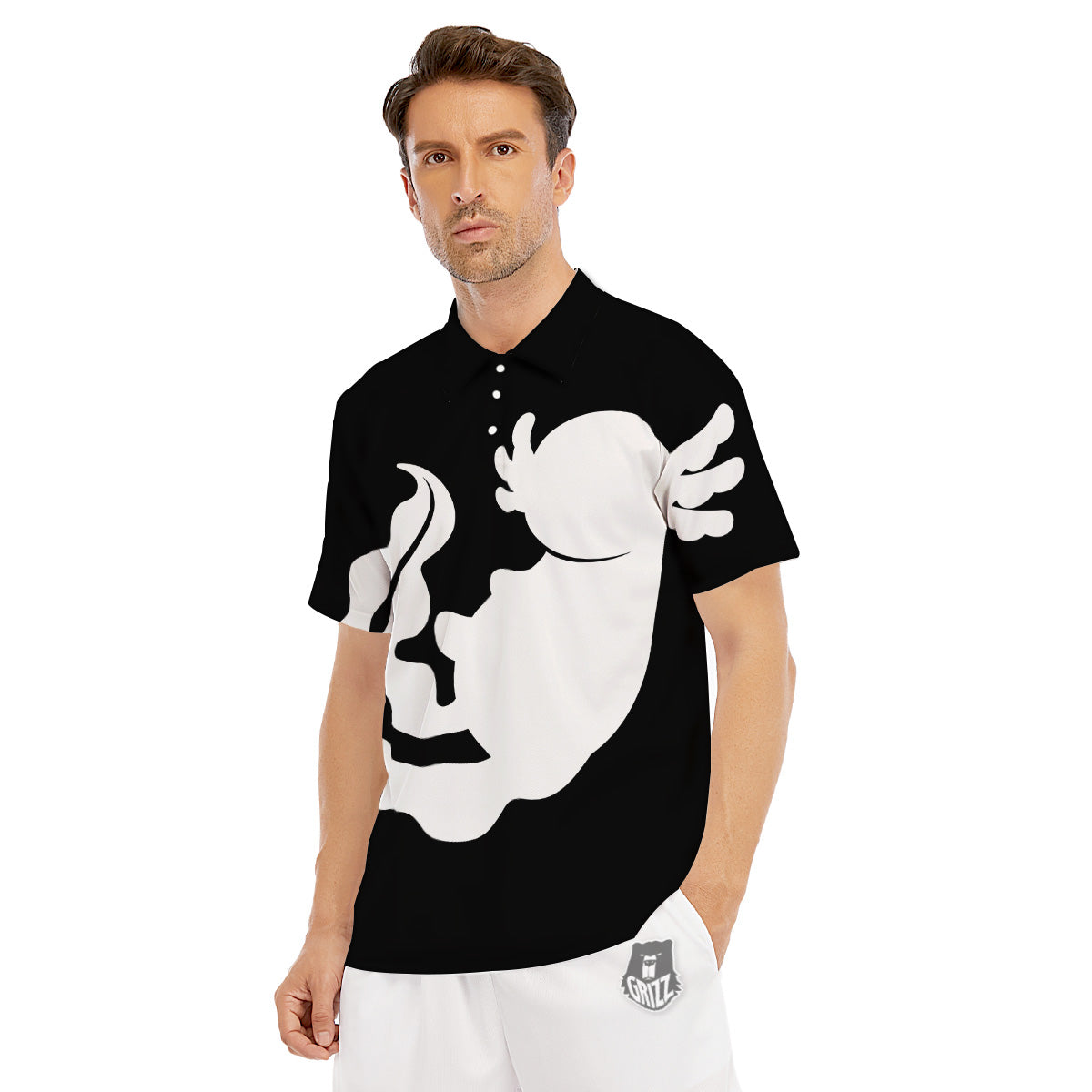 Axolotl White And Black Print Men's Golf Shirts-grizzshop
