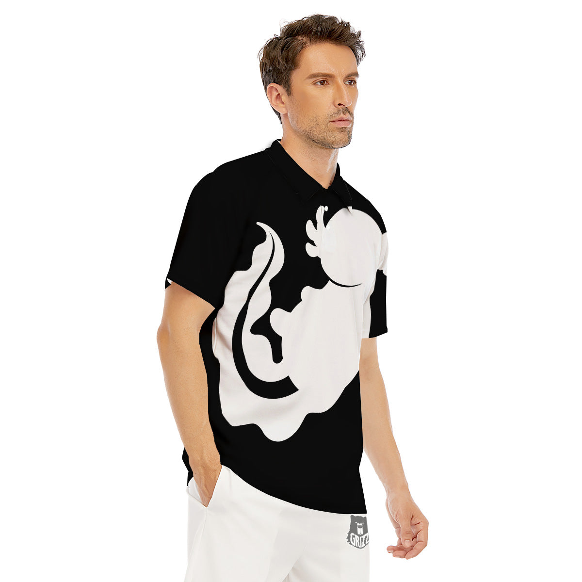 Axolotl White And Black Print Men's Golf Shirts-grizzshop