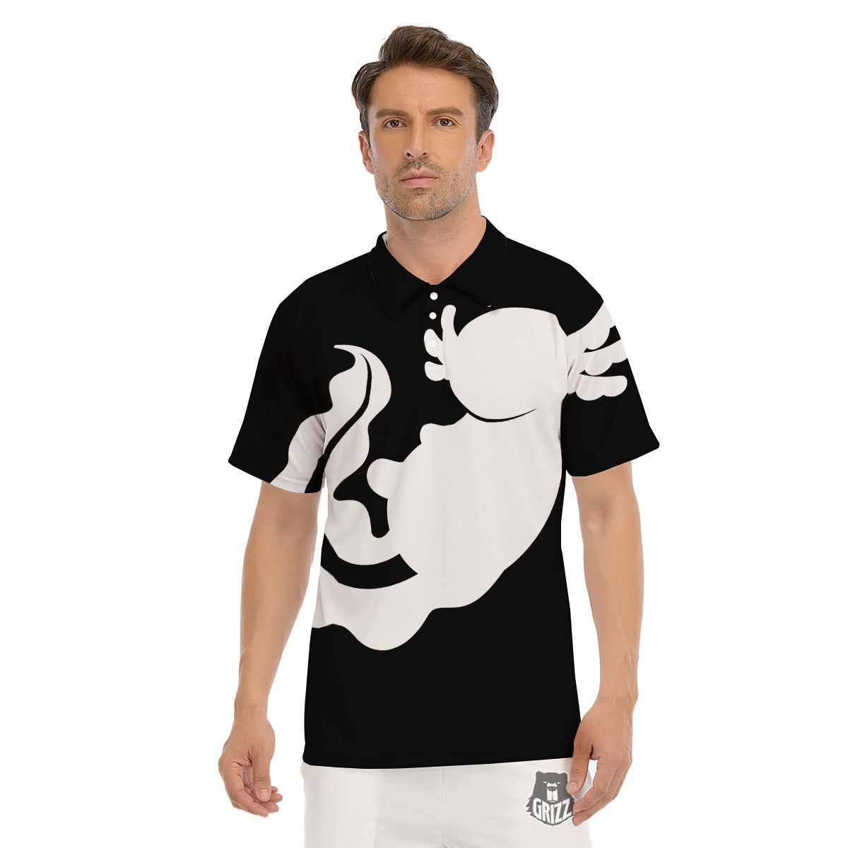 Axolotl White And Black Print Men's Golf Shirts-grizzshop