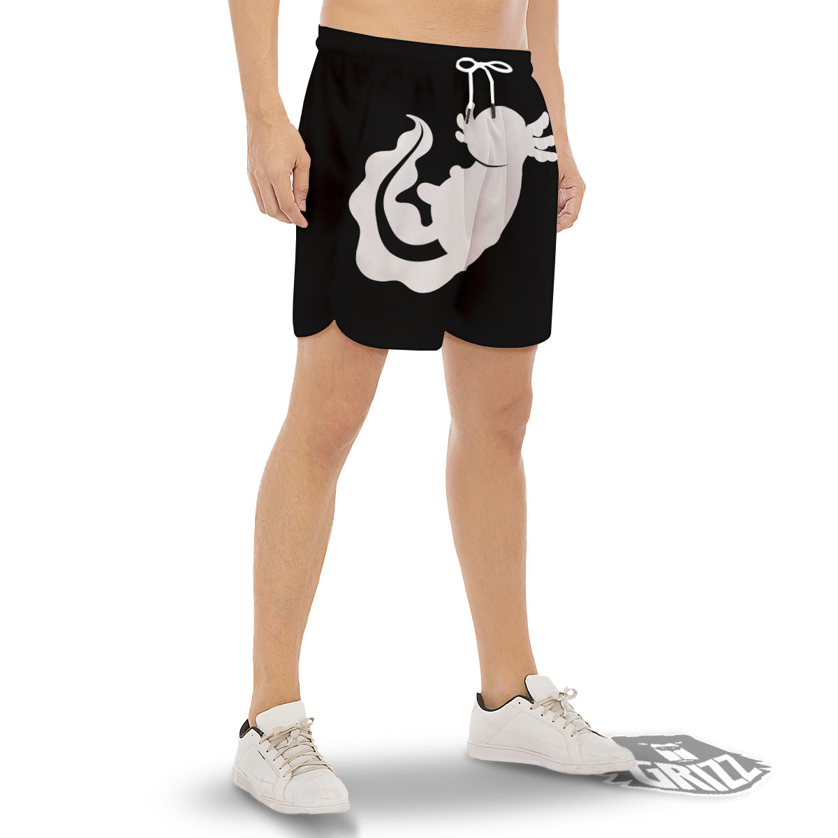 Axolotl White And Black Print Men's Gym Shorts-grizzshop
