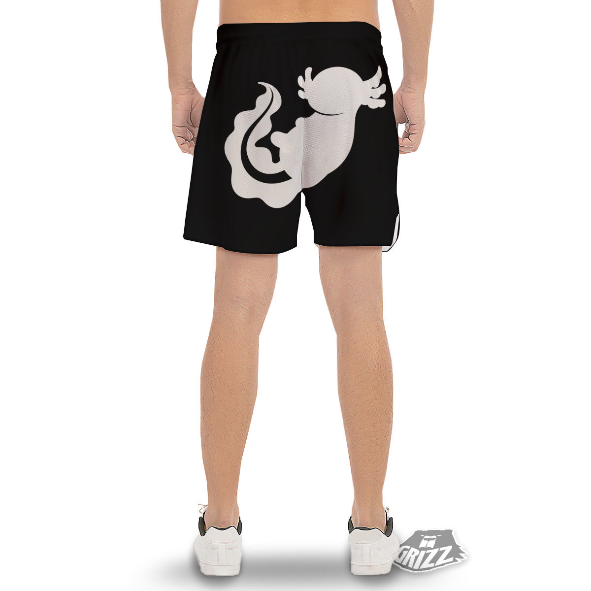 Axolotl White And Black Print Men's Gym Shorts-grizzshop