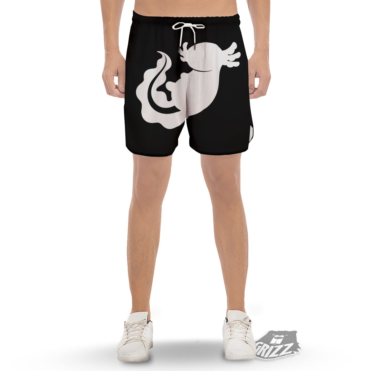 Axolotl White And Black Print Men's Gym Shorts-grizzshop