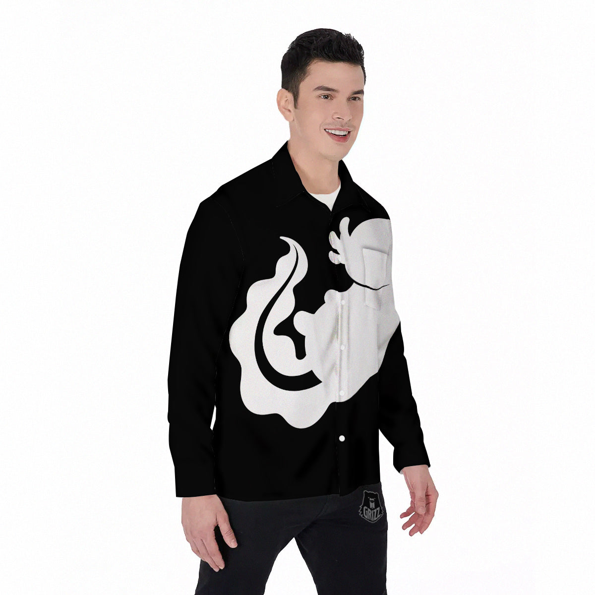 Axolotl White And Black Print Men's Long Sleeve Shirts-grizzshop