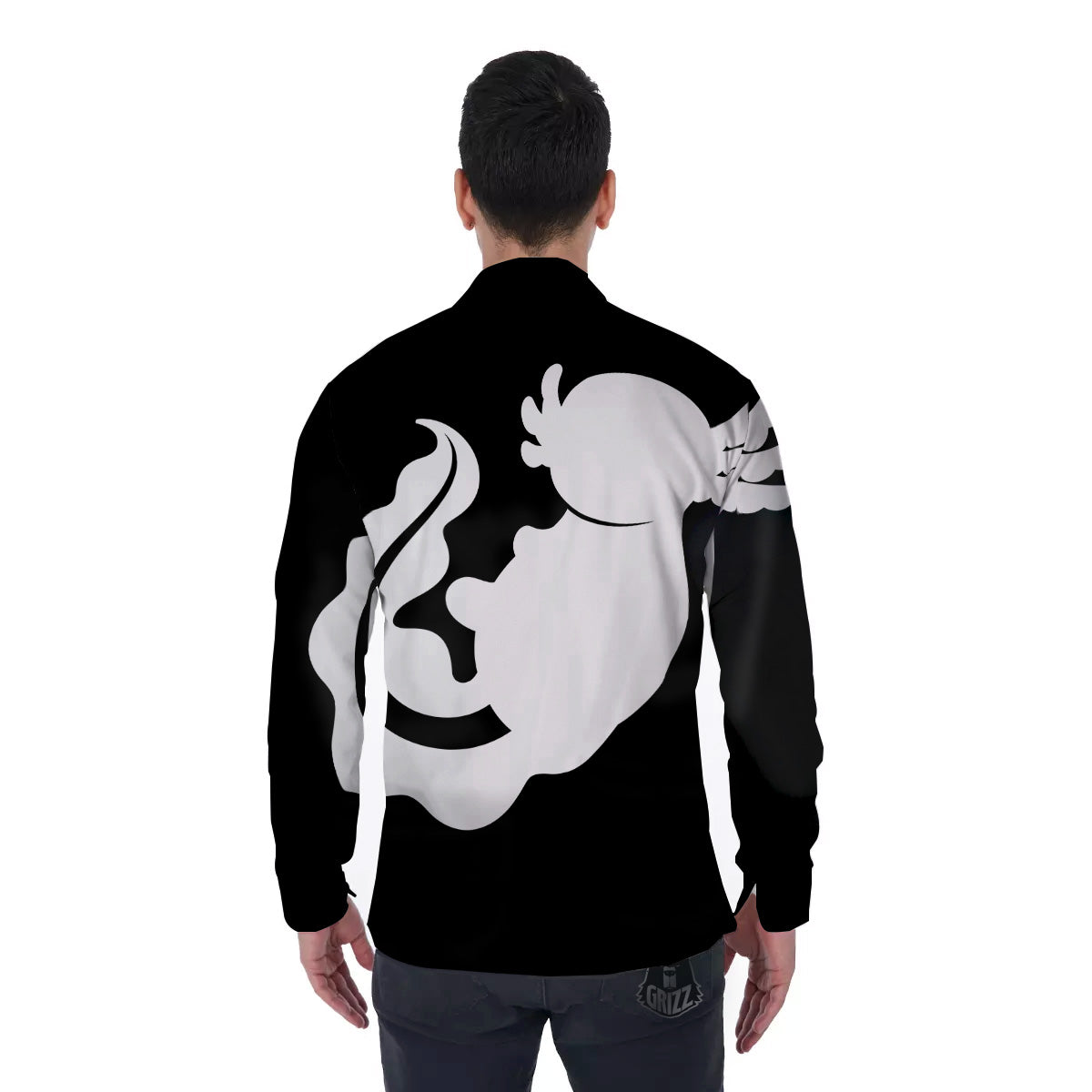 Axolotl White And Black Print Men's Long Sleeve Shirts-grizzshop