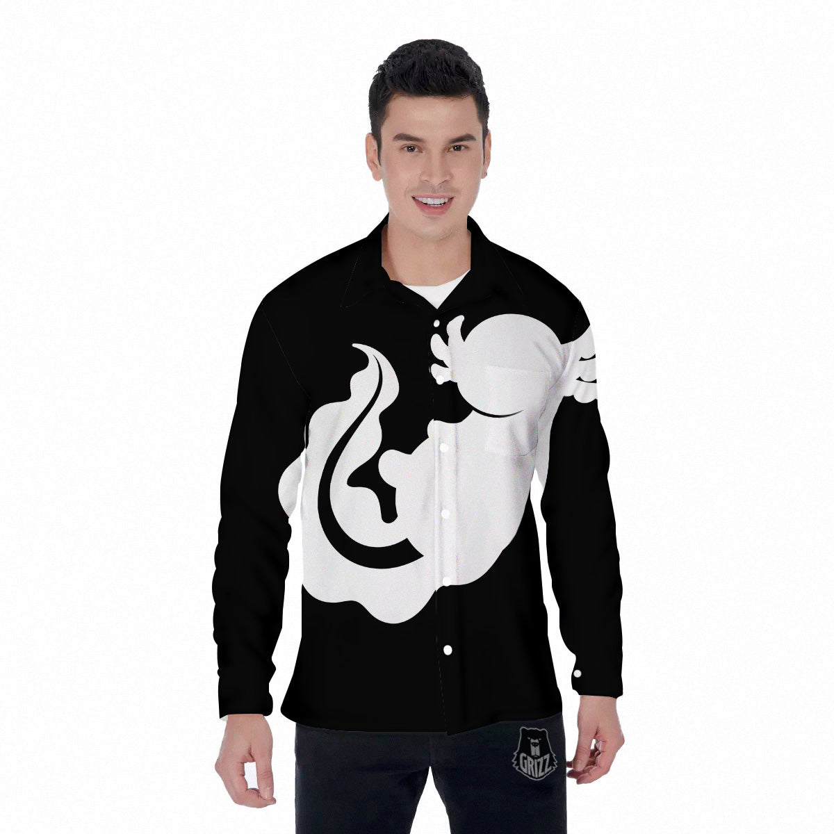 Axolotl White And Black Print Men's Long Sleeve Shirts-grizzshop