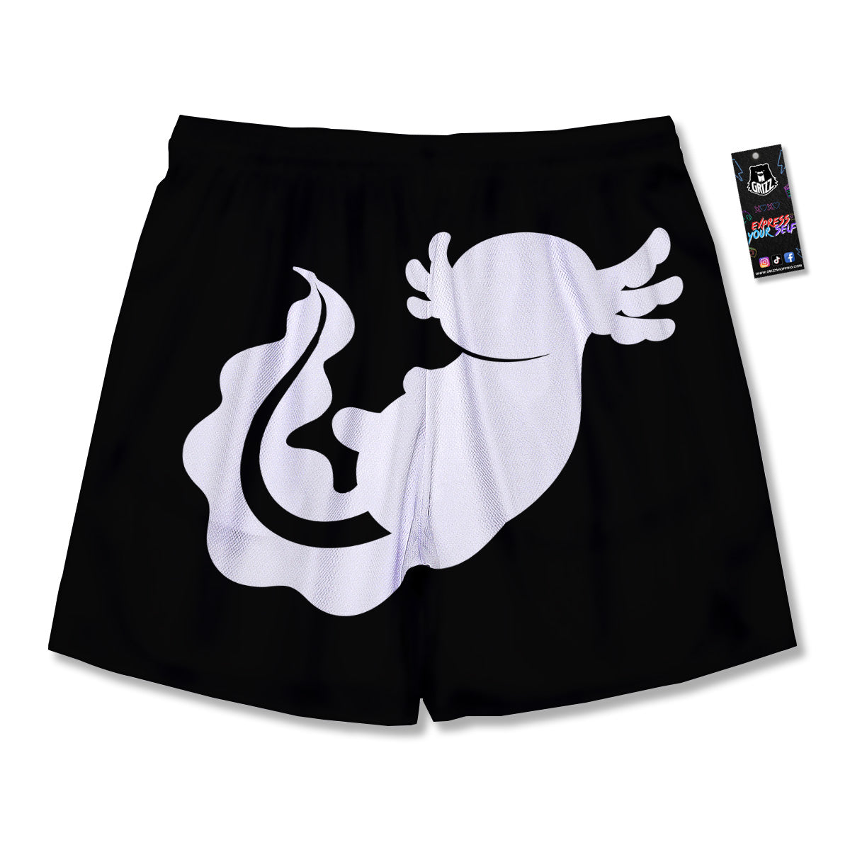 Axolotl White And Black Print Men's Running Shorts-grizzshop