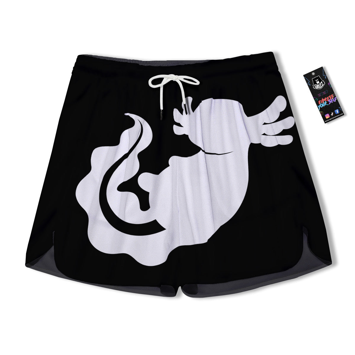 Axolotl White And Black Print Men's Running Shorts-grizzshop