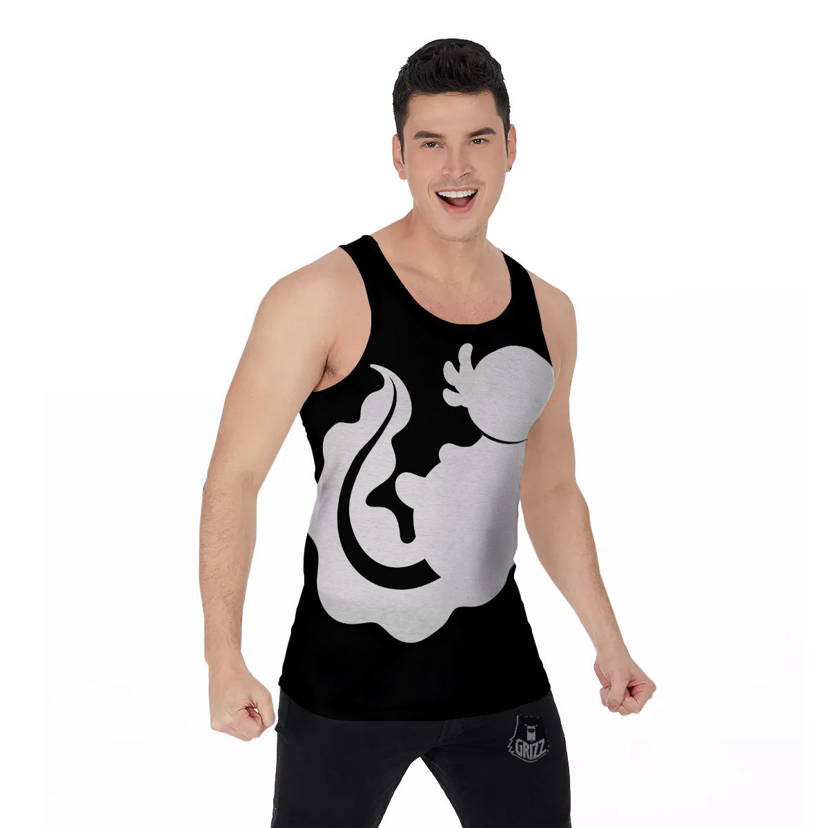 Axolotl White And Black Print Men's Tank Top-grizzshop