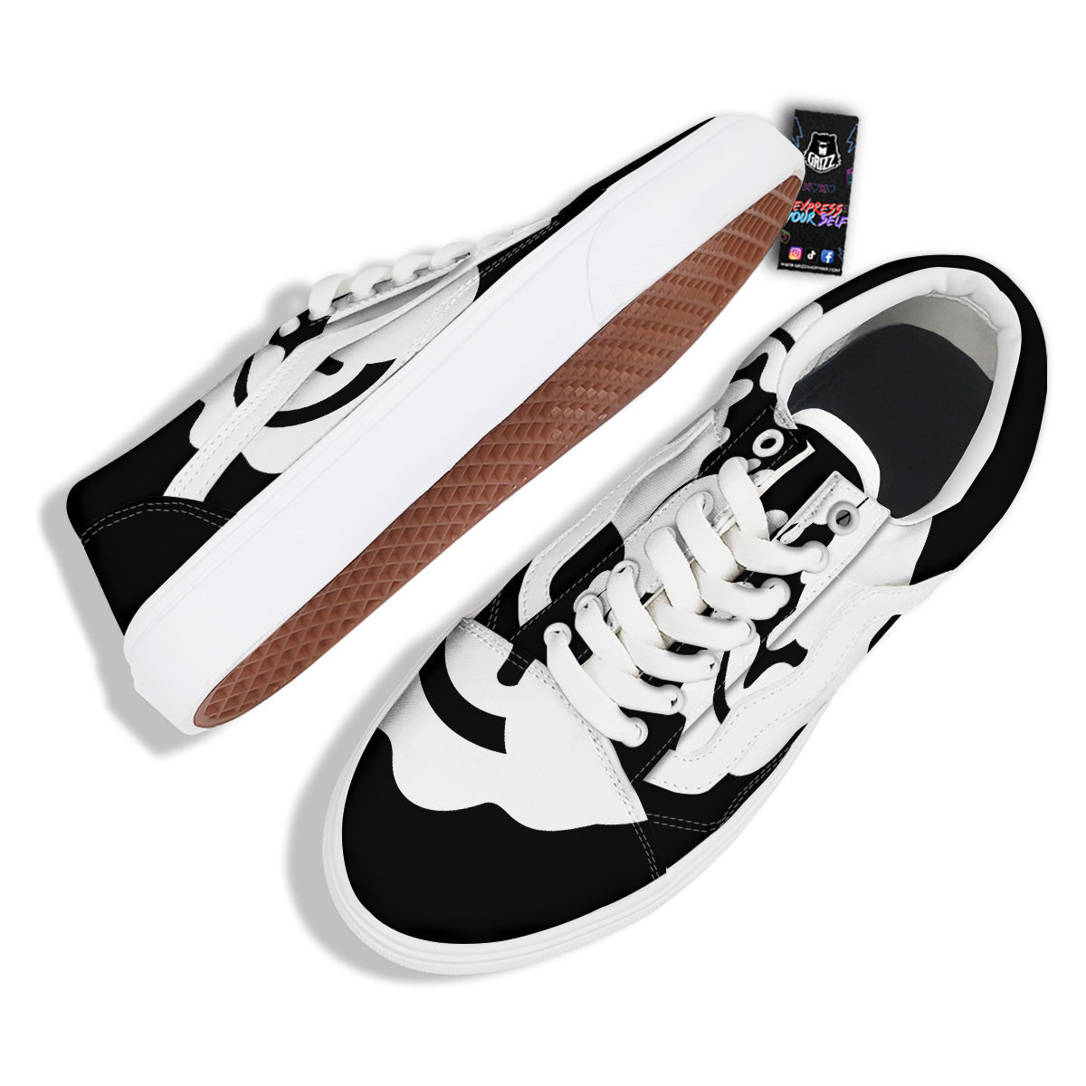 Axolotl White And Black Print Skate Shoes-grizzshop