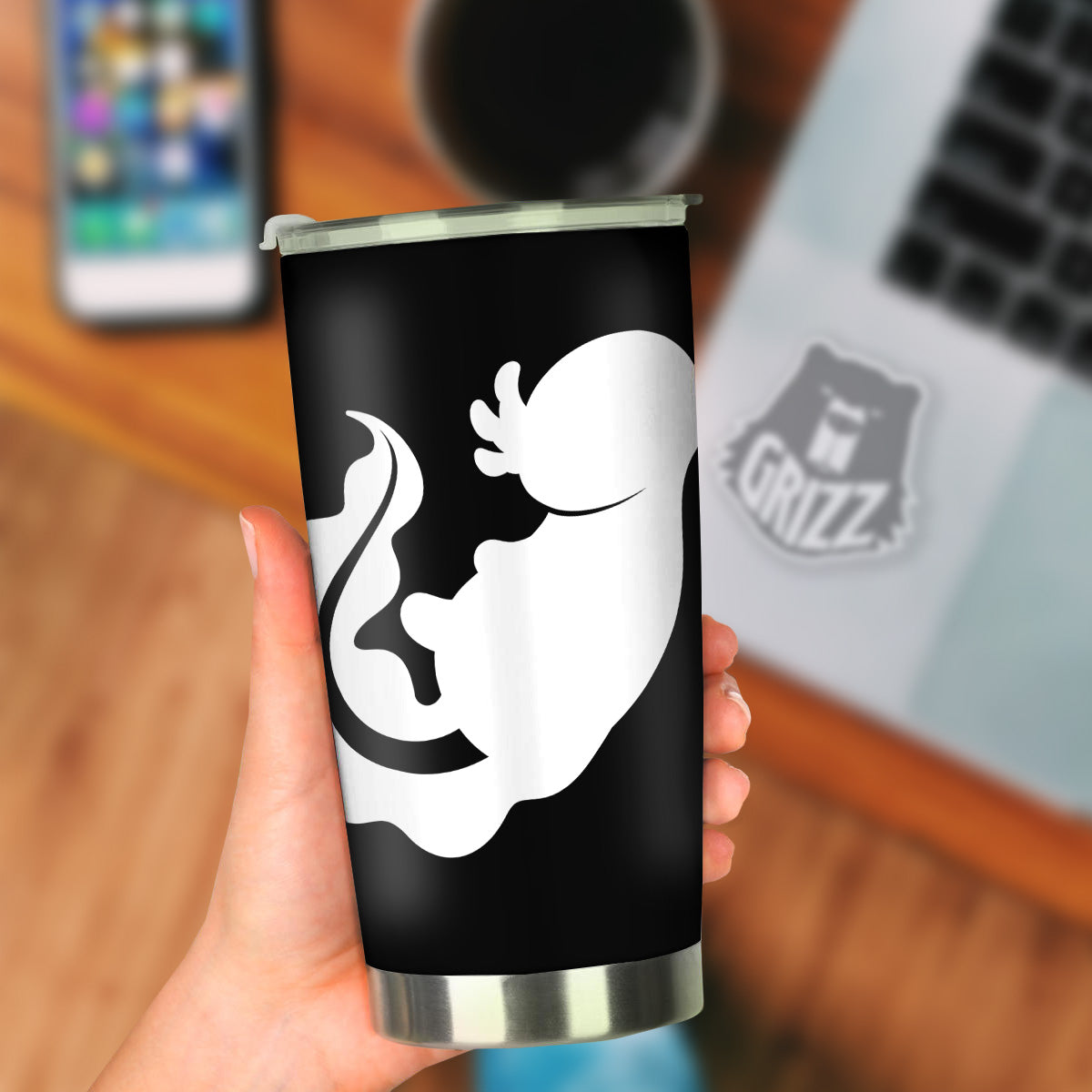 Axolotl White And Black Print Tumbler-grizzshop
