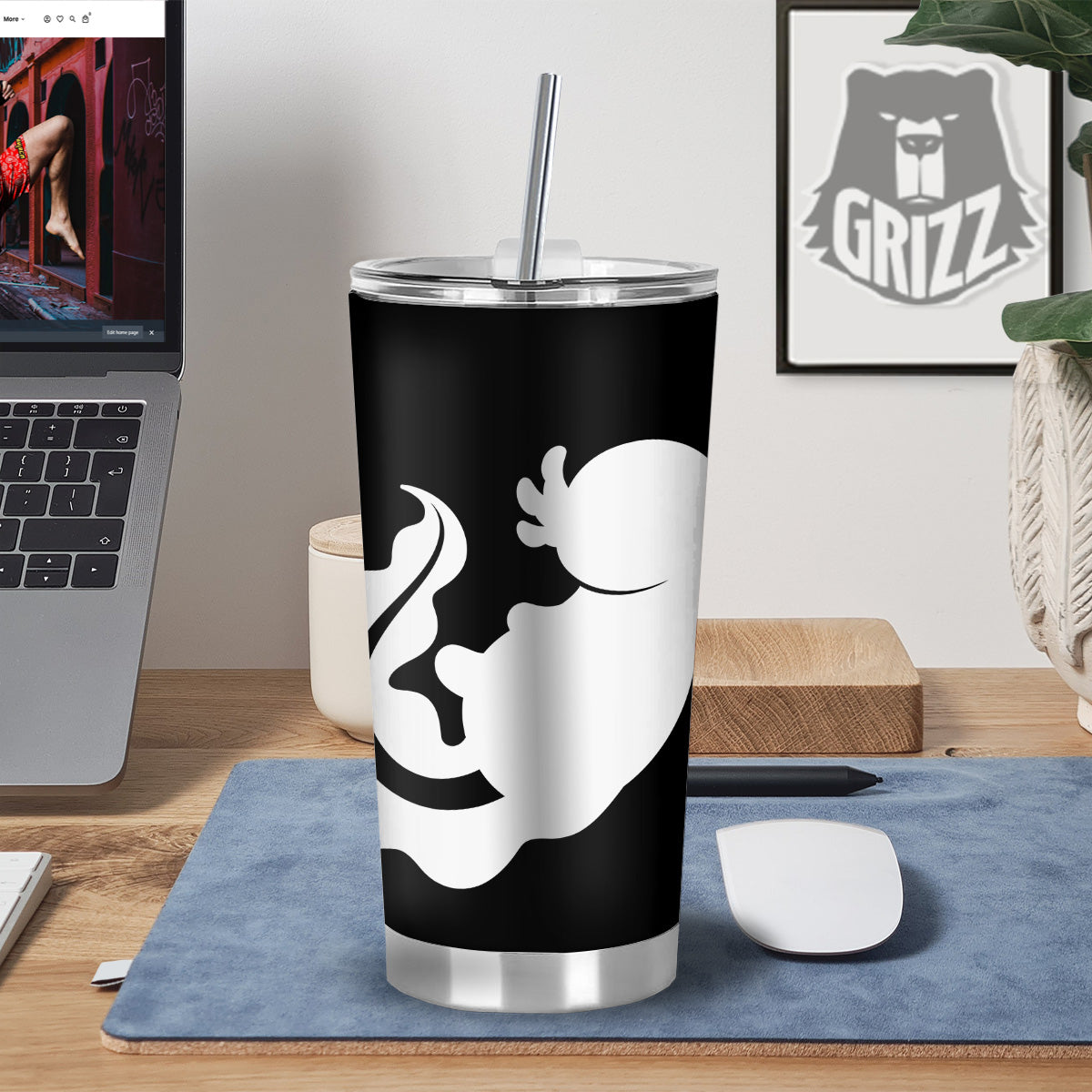 Axolotl White And Black Print Tumbler-grizzshop
