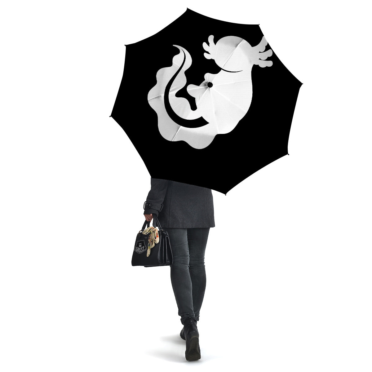 Axolotl White And Black Print Umbrella-grizzshop