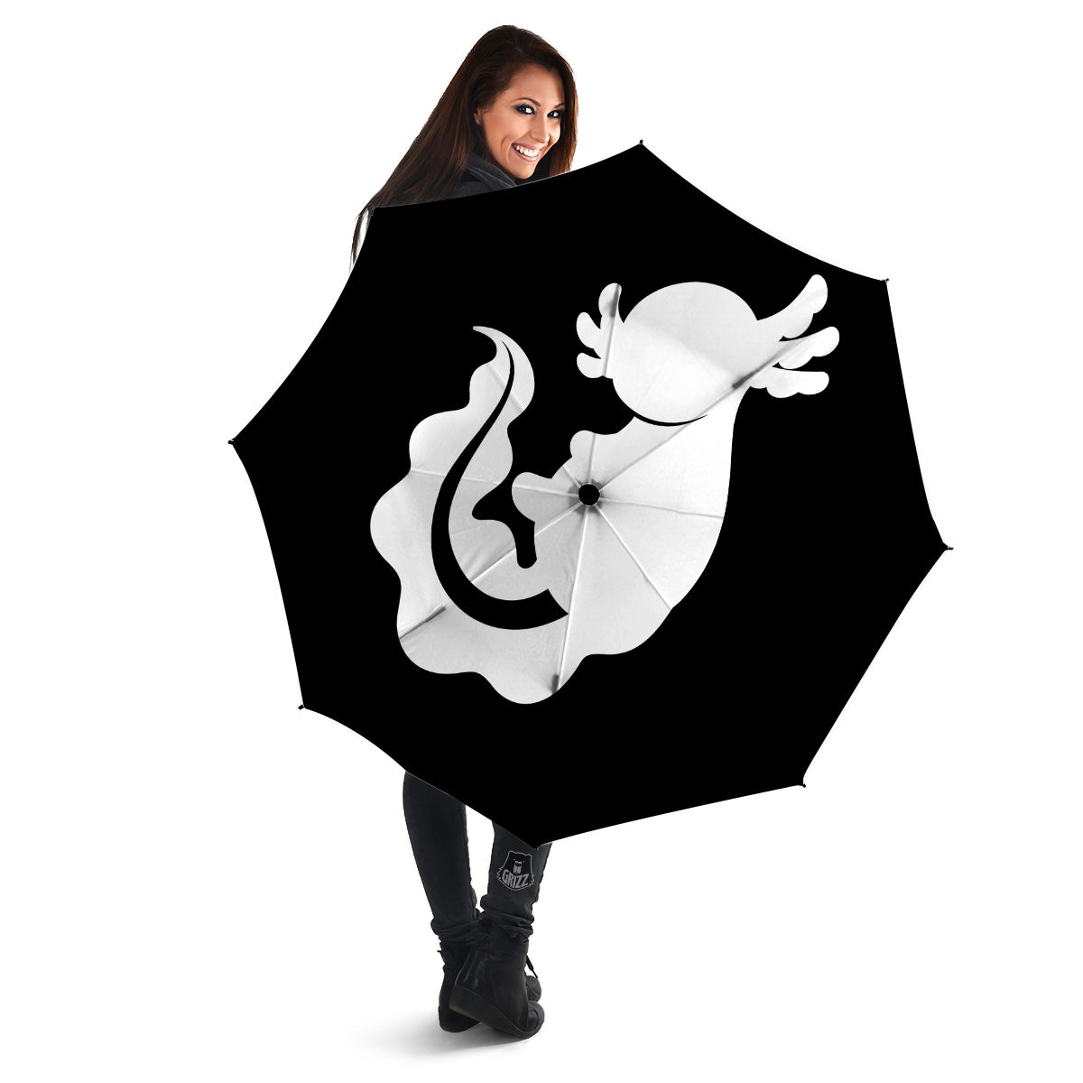 Axolotl White And Black Print Umbrella-grizzshop