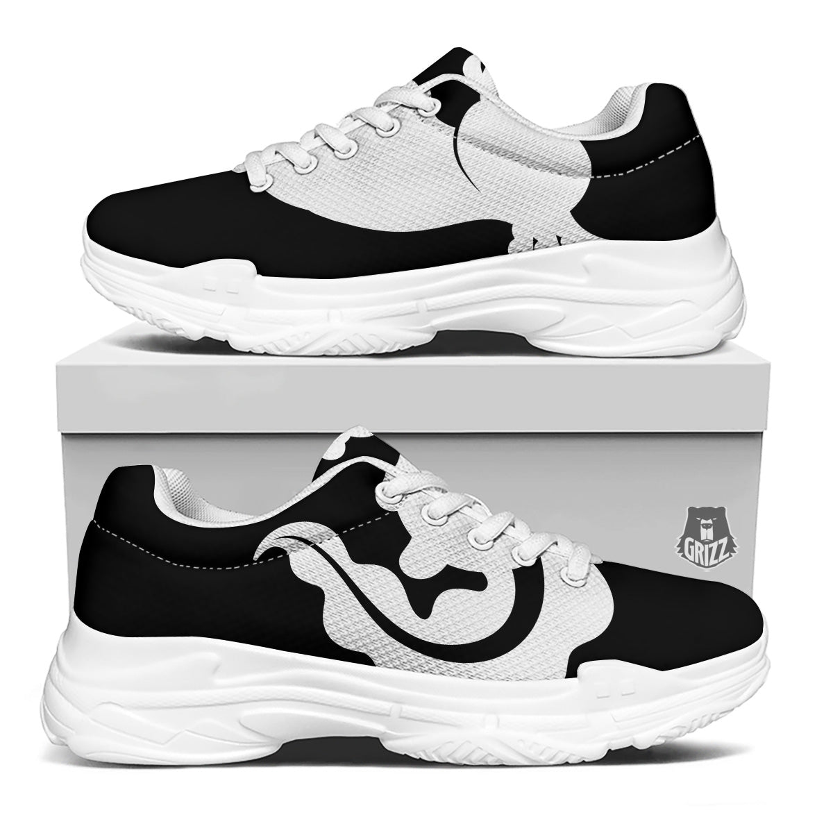 Axolotl White And Black Print White Chunky Shoes-grizzshop