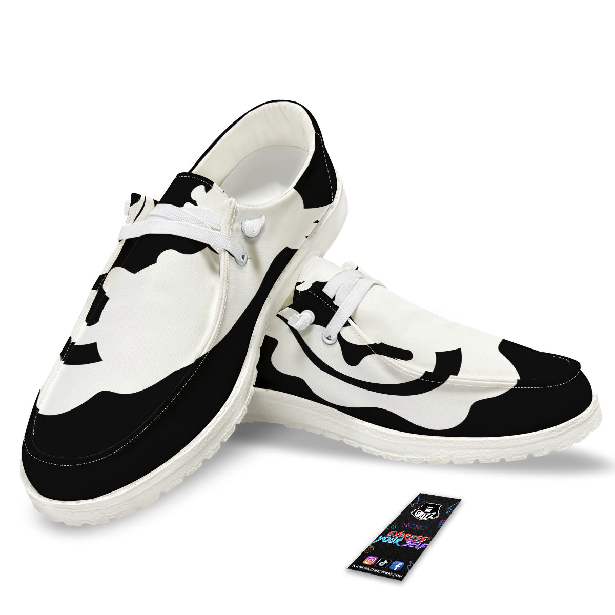 Axolotl White And Black Print White Loafers-grizzshop
