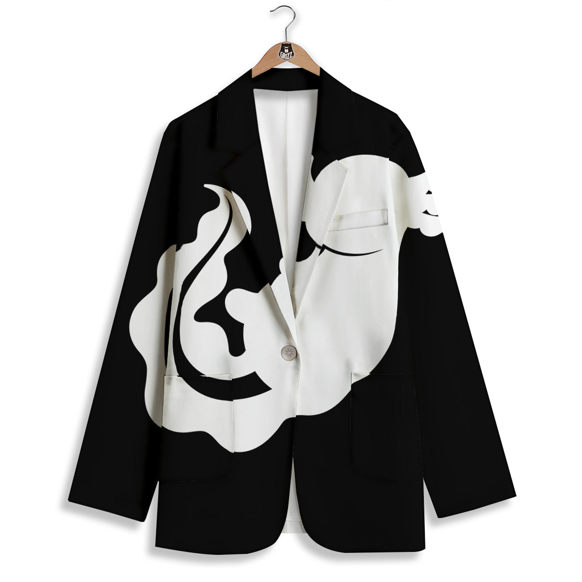 Axolotl White And Black Print Women's Blazer-grizzshop