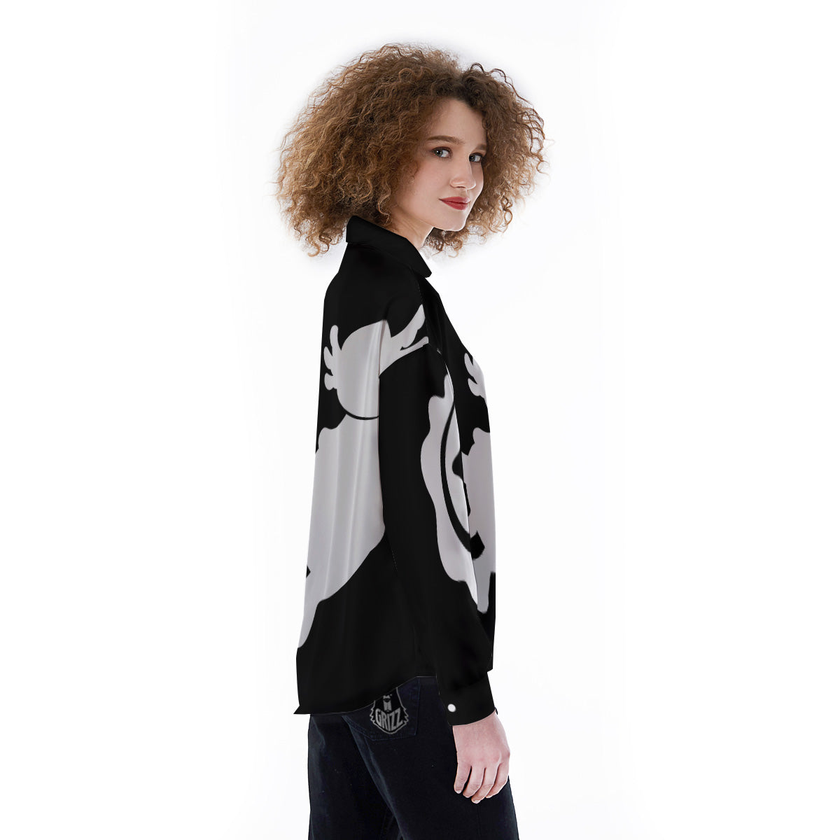 Axolotl White And Black Print Women's Long Sleeve Shirts-grizzshop