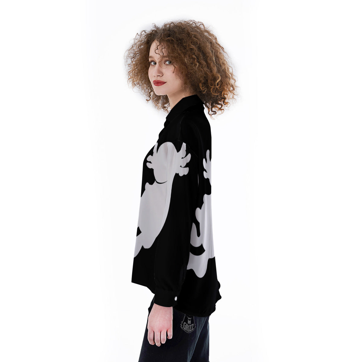 Axolotl White And Black Print Women's Long Sleeve Shirts-grizzshop