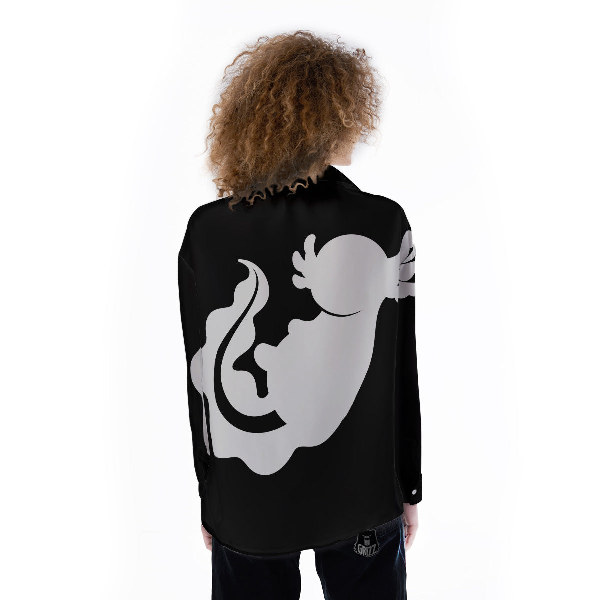 Axolotl White And Black Print Women's Long Sleeve Shirts-grizzshop
