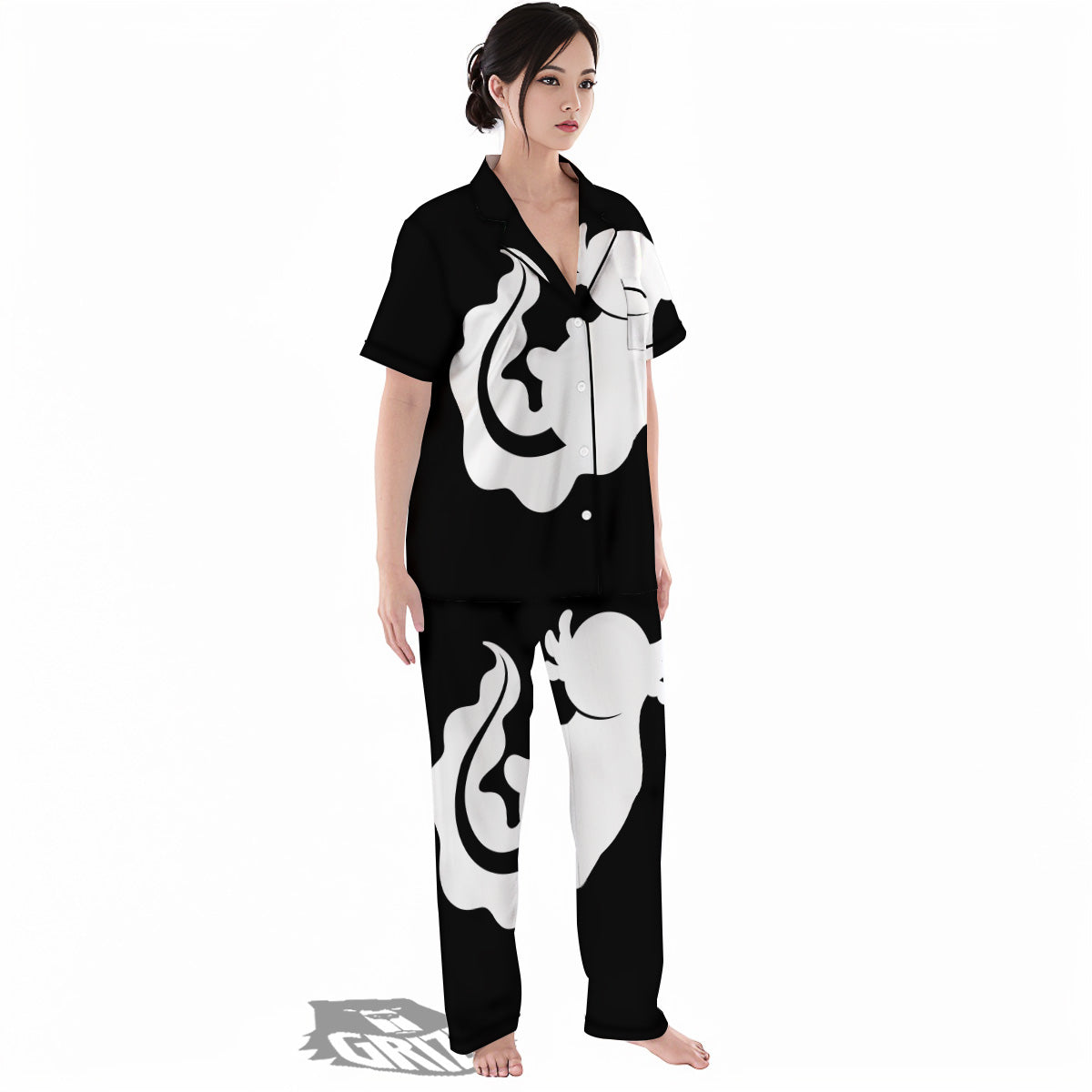 Axolotl White And Black Print Women's Pajamas Set-grizzshop