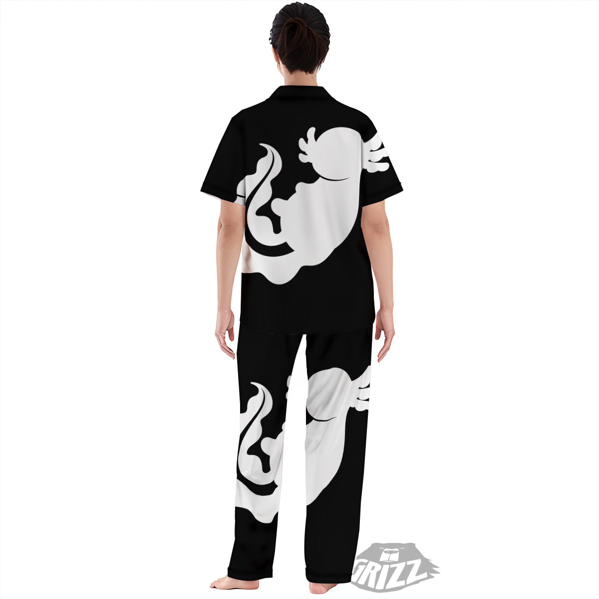 Axolotl White And Black Print Women's Pajamas Set-grizzshop