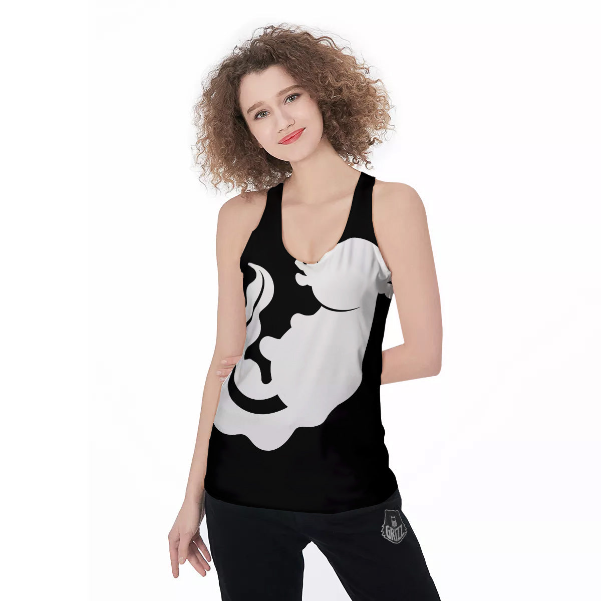 Axolotl White And Black Print Women's Racerback Tank Top-grizzshop