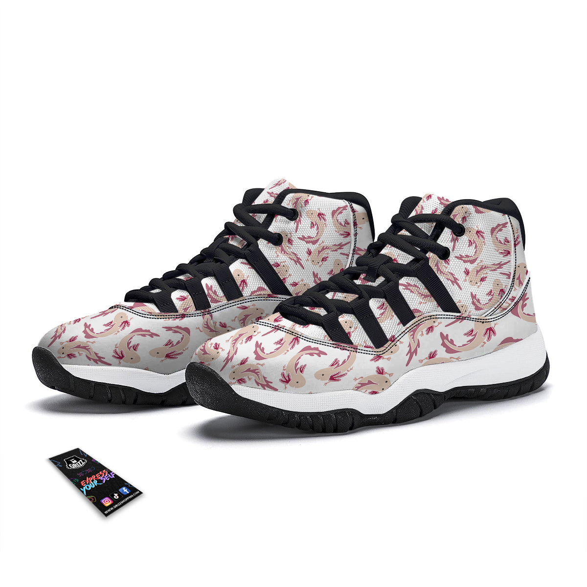 Axolotl White Pattern Print Black Bball Shoes-grizzshop