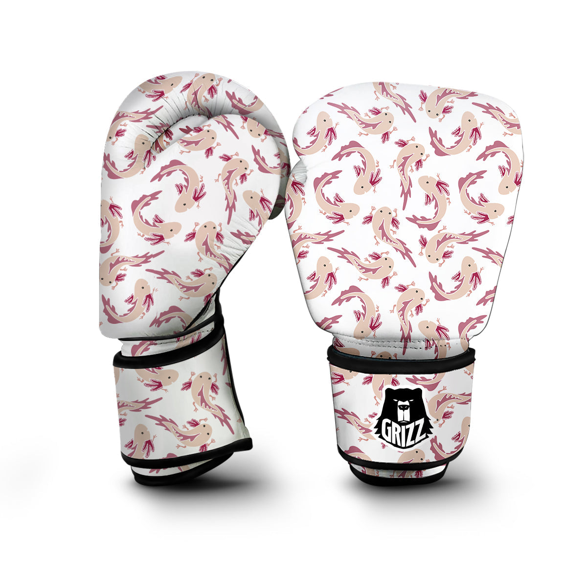 Axolotl White Pattern Print Boxing Gloves-grizzshop