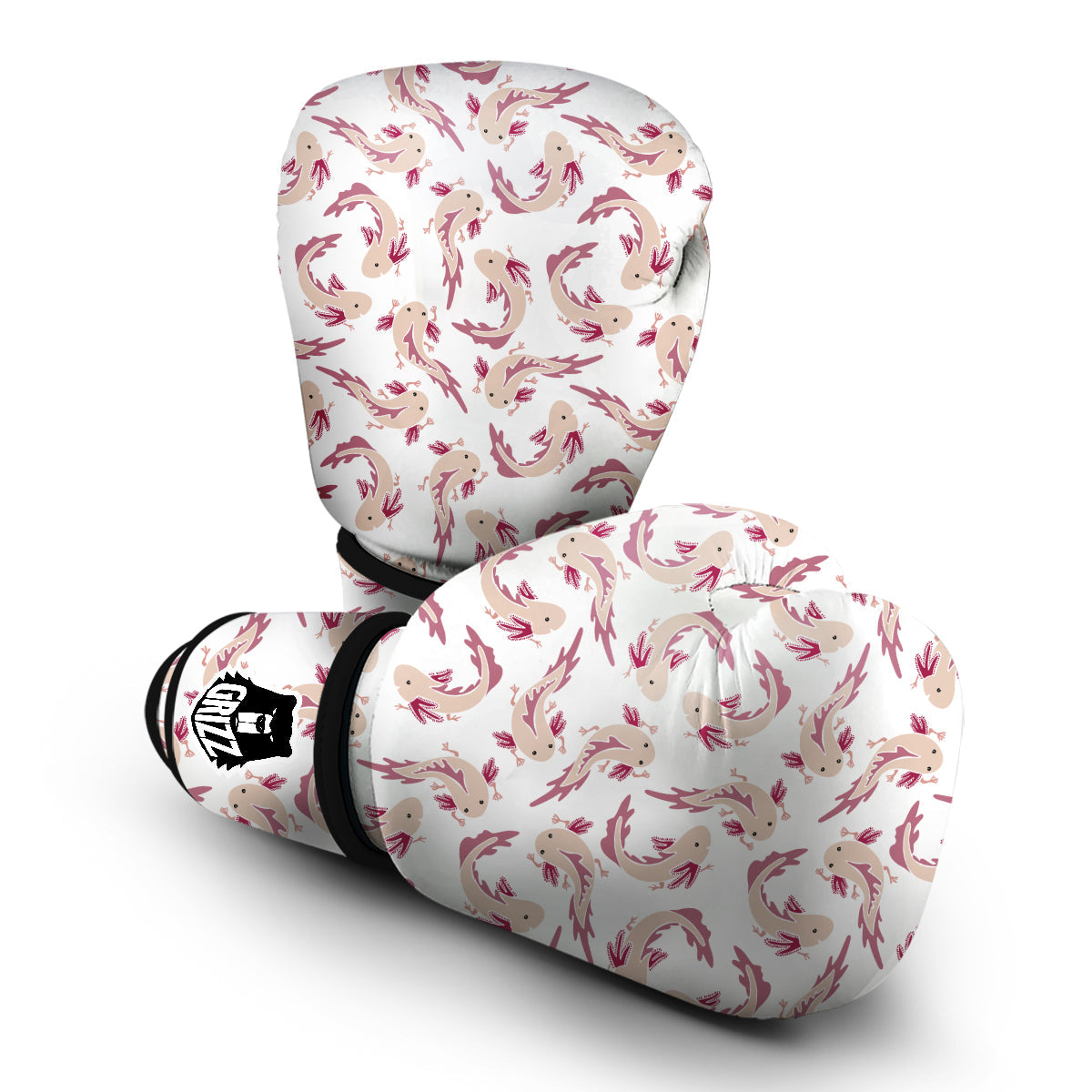 Axolotl White Pattern Print Boxing Gloves-grizzshop