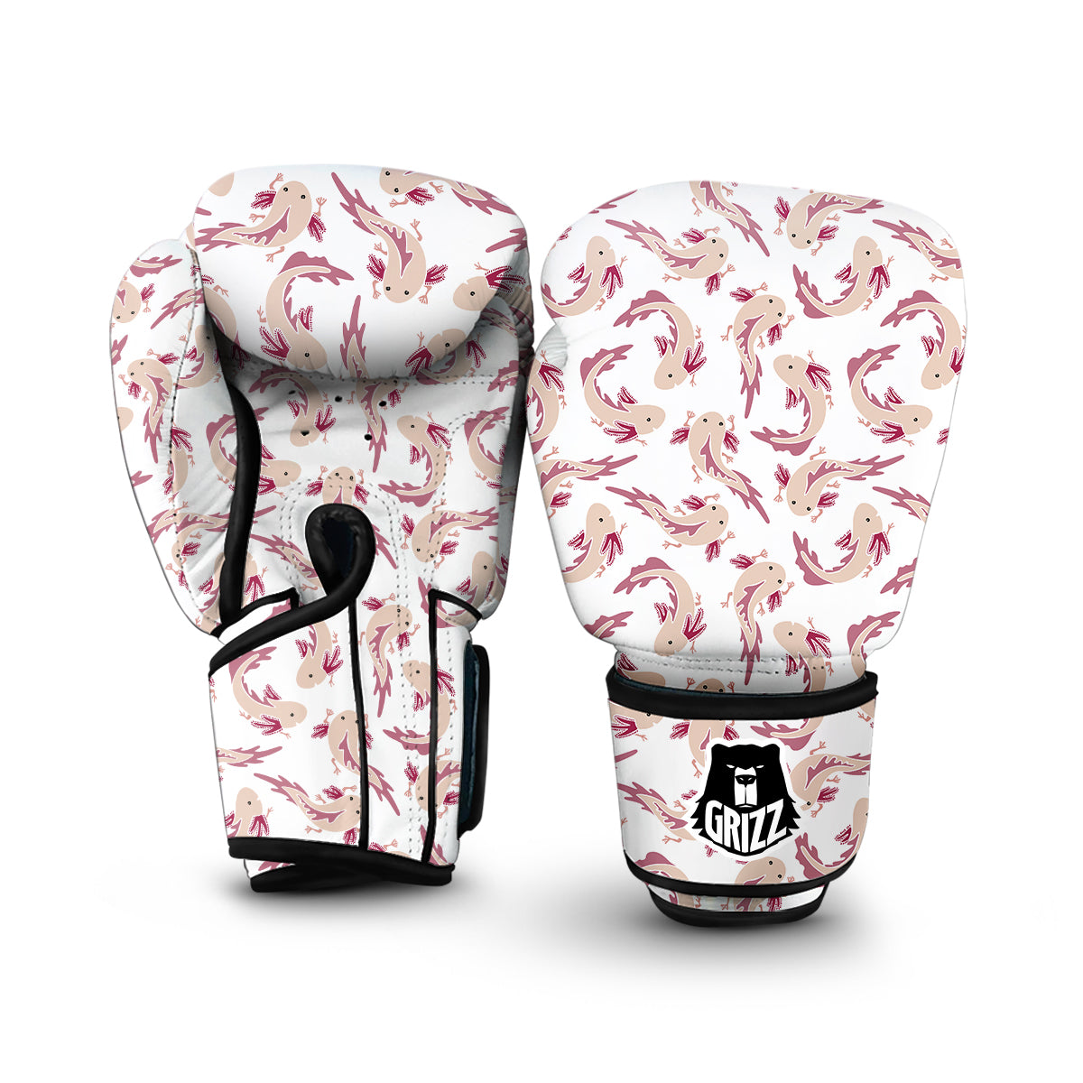Axolotl White Pattern Print Boxing Gloves-grizzshop