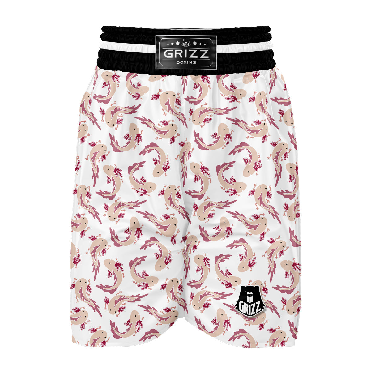 Axolotl White Pattern Print Boxing Shorts-grizzshop