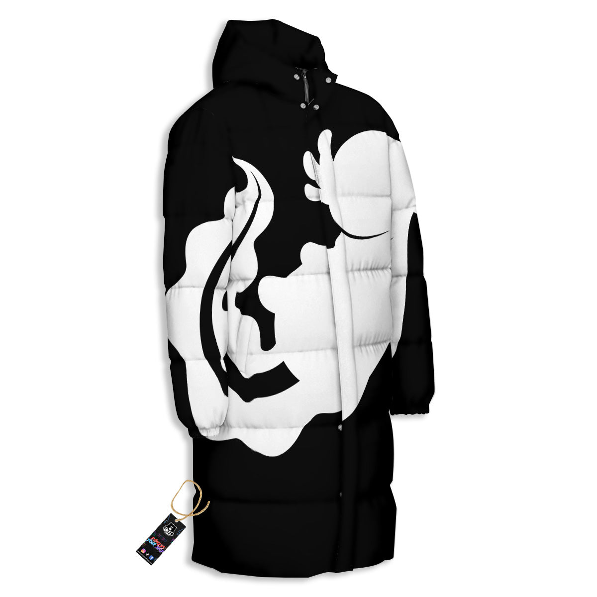 Axolotl White And Black Print Long Down Jacket