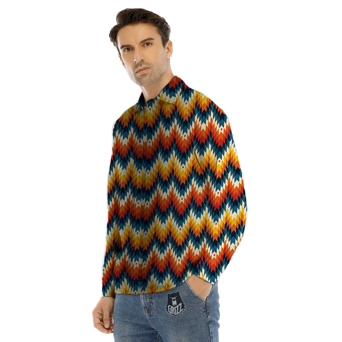 Aztec American Print Pattern Men's Dress Shirts-grizzshop