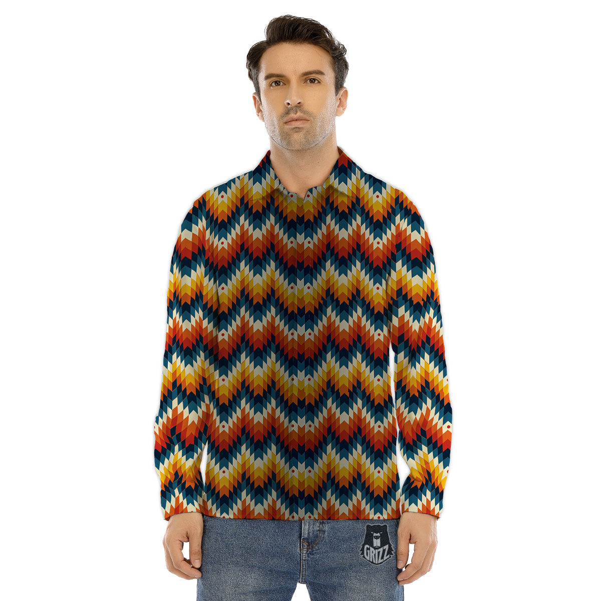 Aztec American Print Pattern Men's Dress Shirts-grizzshop
