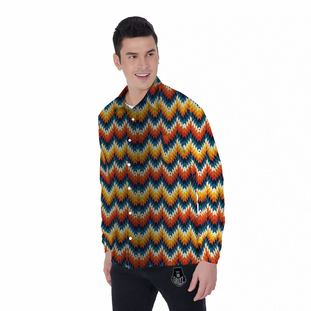 Aztec American Print Pattern Men's Long Sleeve Shirts-grizzshop