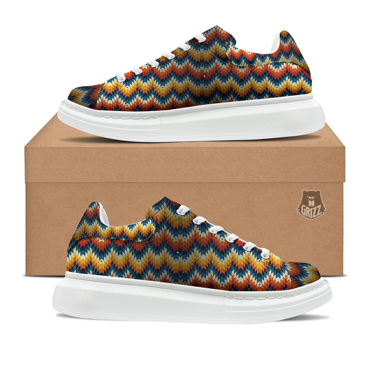Aztec American Print Pattern Platform Shoes-grizzshop