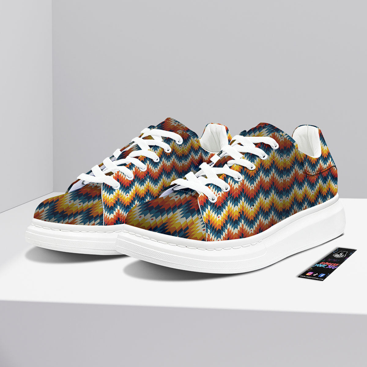 Aztec American Print Pattern Platform Shoes-grizzshop