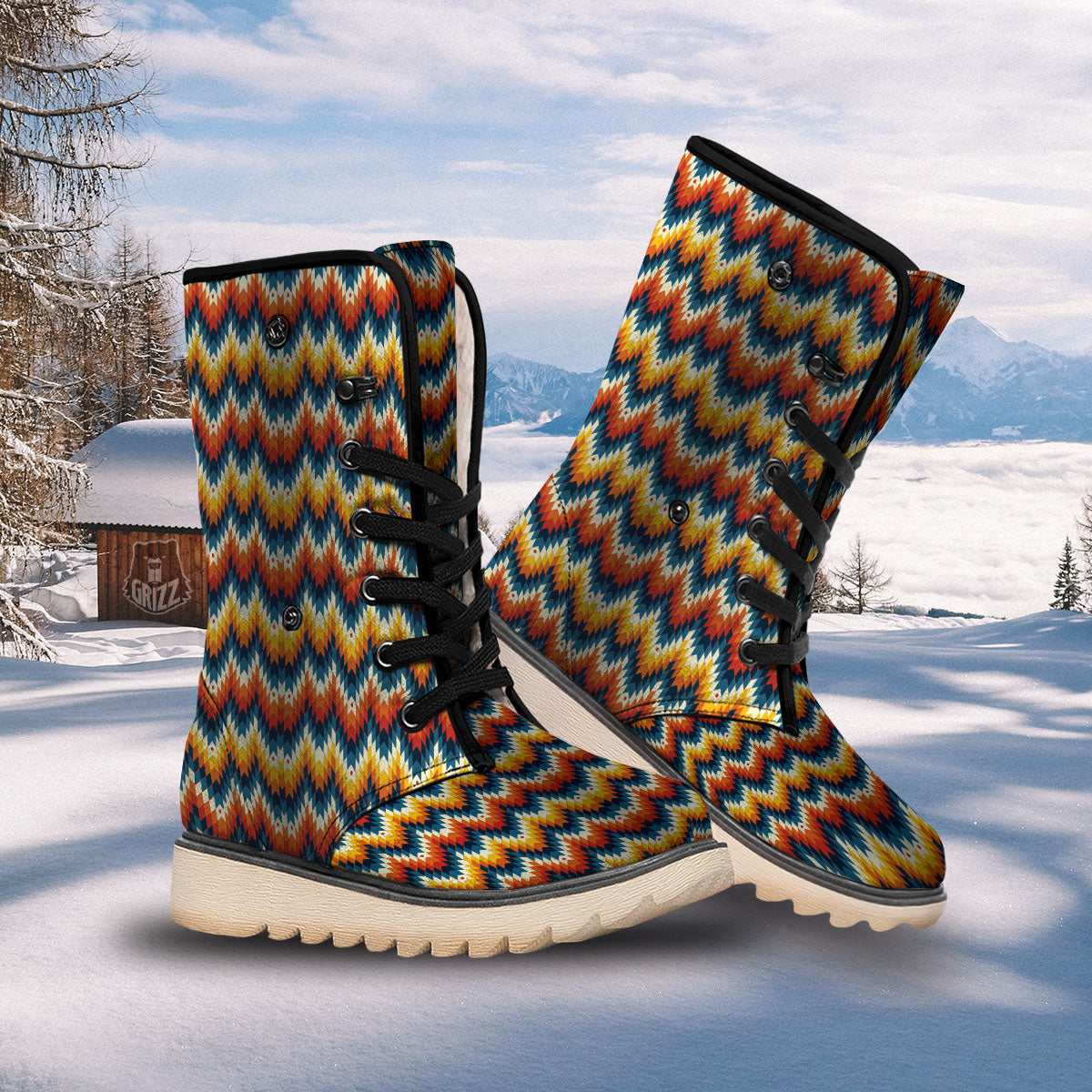Aztec American Print Pattern Snow Boots-grizzshop