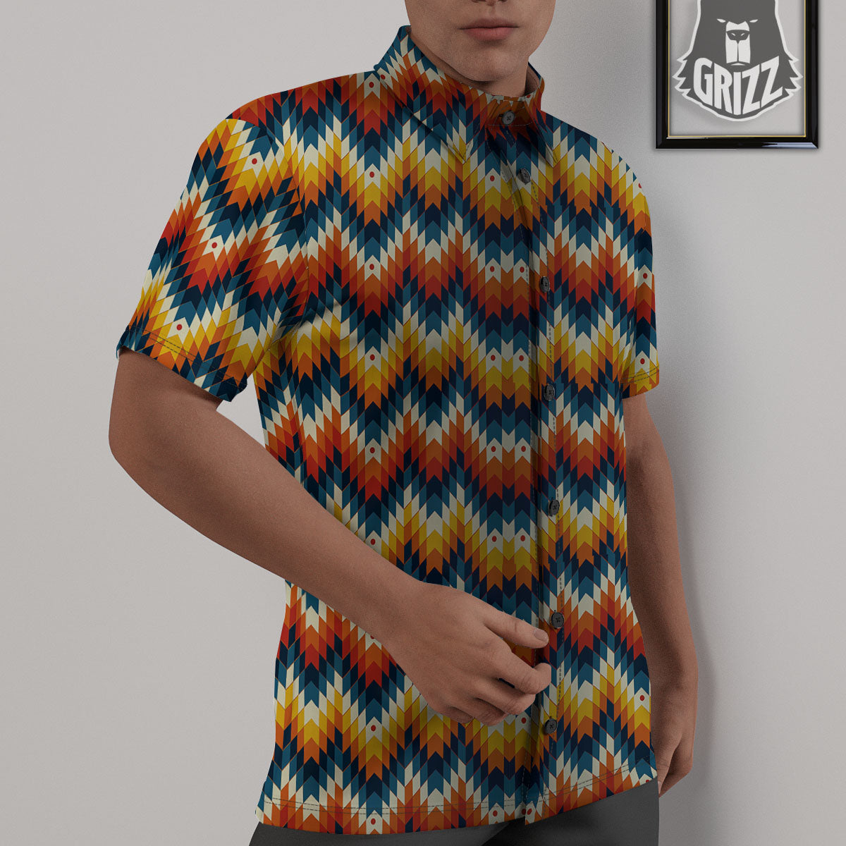 Aztec American Print Pattern Untucked Shirts-grizzshop