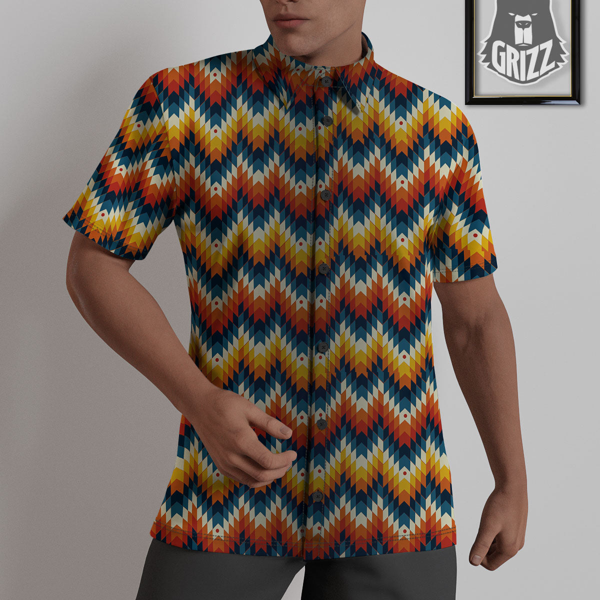 Aztec American Print Pattern Untucked Shirts-grizzshop